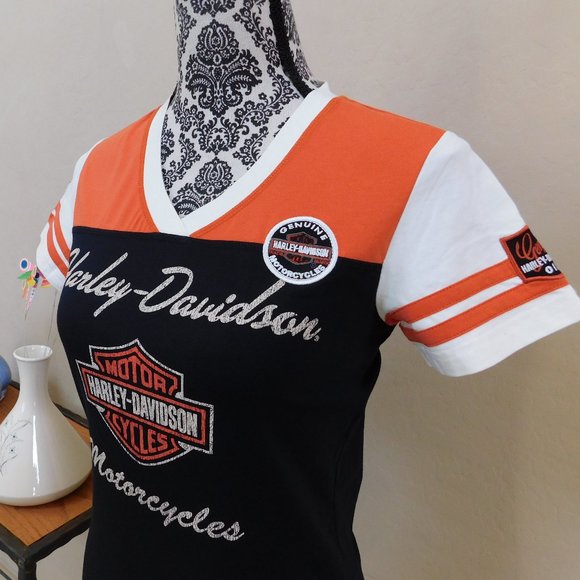 Harley Davidson logo V neck ringer Sturgis T shirt - Picture 16 of 16